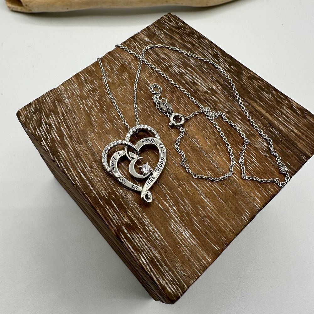 I  Love You To The Moon And Back Double Heart Sterling Necklace